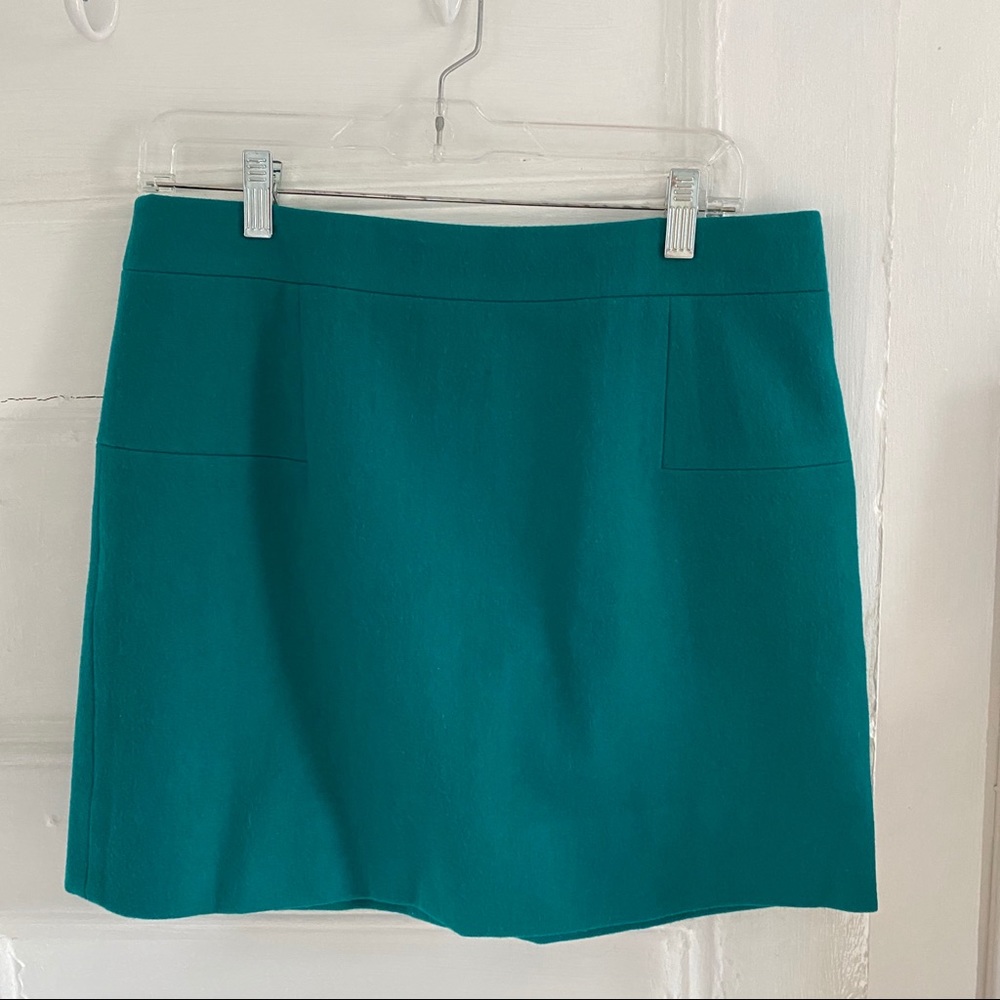 Jcrew green wool mini skirt
